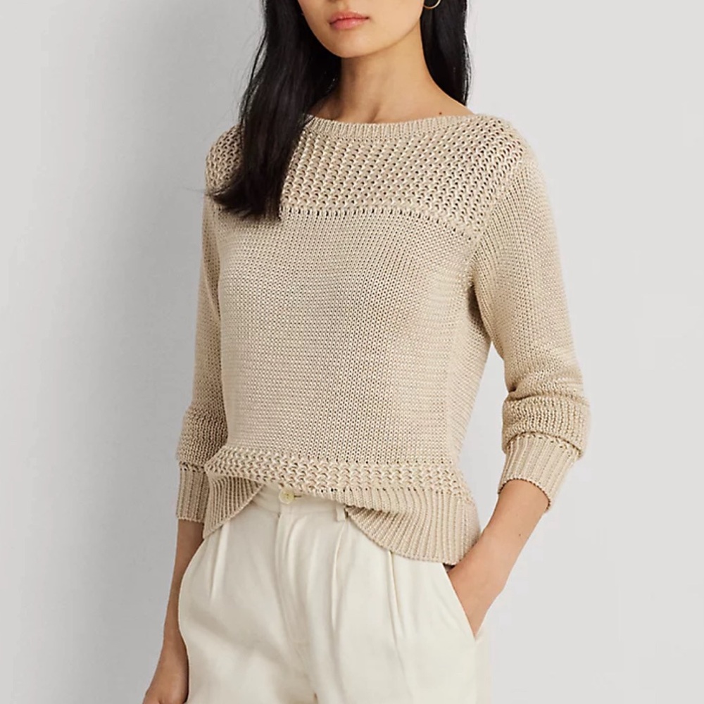 Ralph Lauren Beige Open-Knit Crewneck Sweater